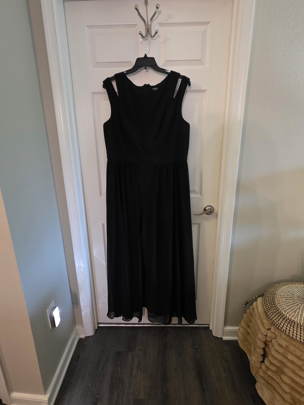 SLNY Black Maxi Dress Jumpsuit with Sleeveless Scoop Neck